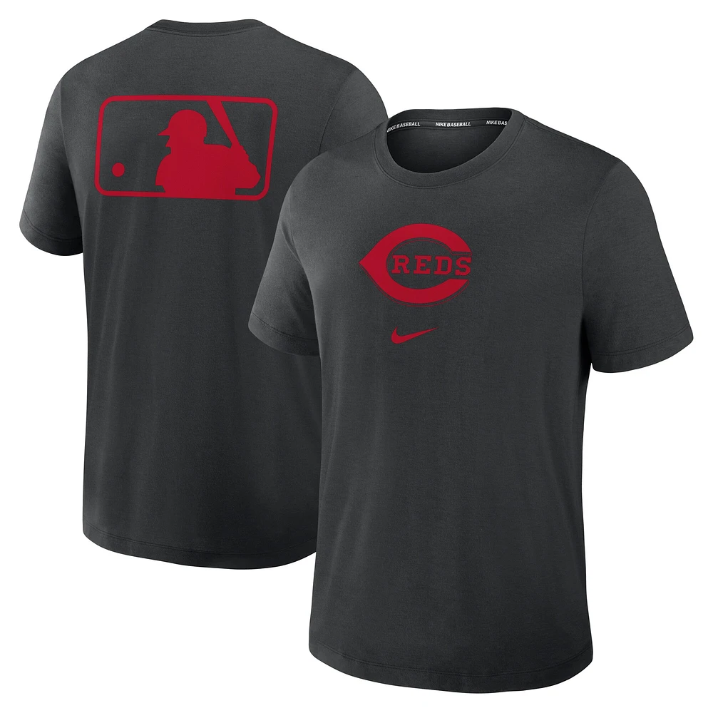 T-shirt Nike noir pour homme, collection authentique des Reds de Cincinnati, performance en tri-mélange.