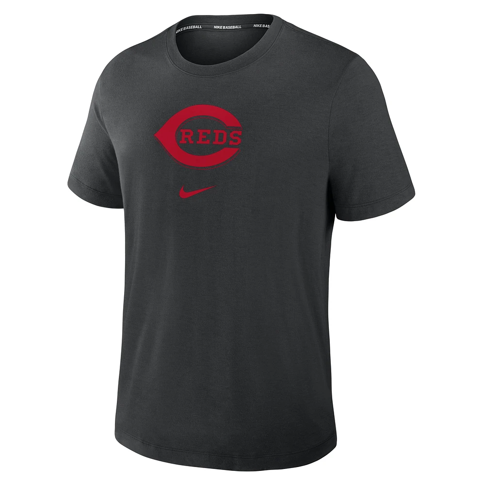 T-shirt Nike noir pour homme, collection authentique des Reds de Cincinnati, performance en tri-mélange.