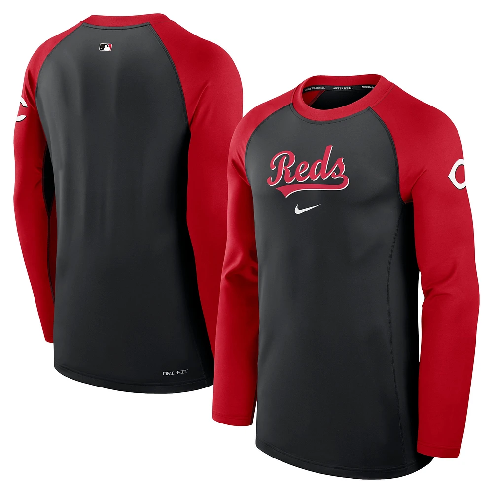 T-shirt à manches longues Nike Cincinnati Reds Authentic Collection Game Time Raglan Performance pour homme, noir