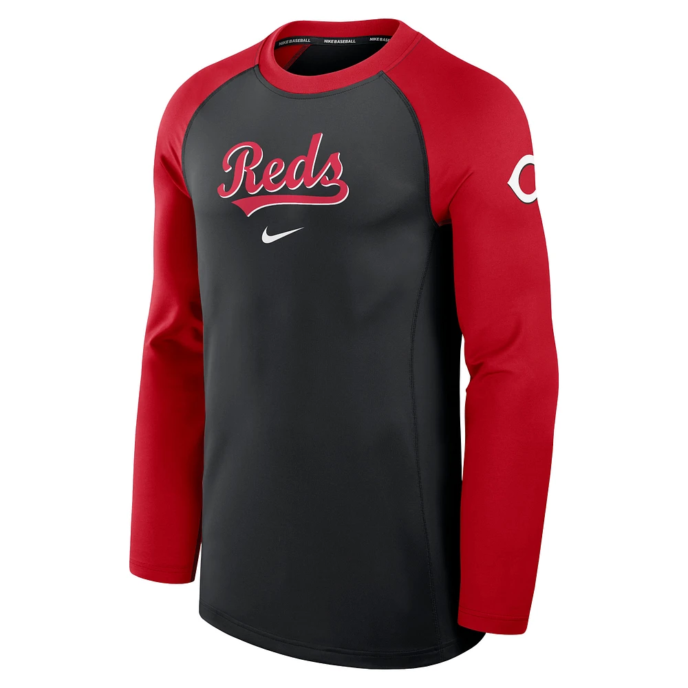 Men's Nike Black Cincinnati Reds Authentic Collection Game Time Raglan Performance Long Sleeve T-Shirt