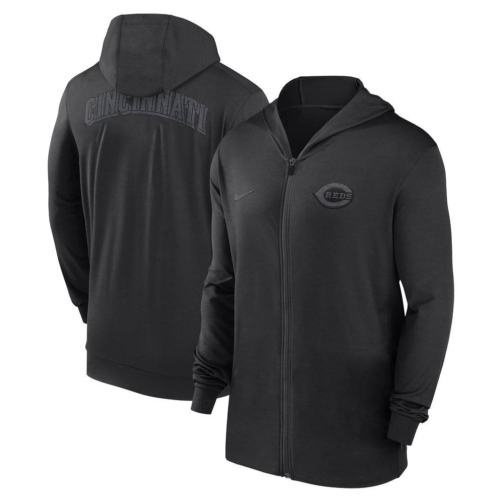 Men's Nike Black Cincinnati Reds Authentic Collection Travel Performance Lightweight Full-Zip Hoodie