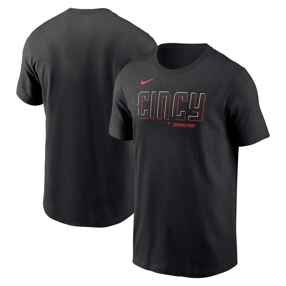 T-shirt Nike noir pour homme avec logo City Connect des Reds de Cincinnati