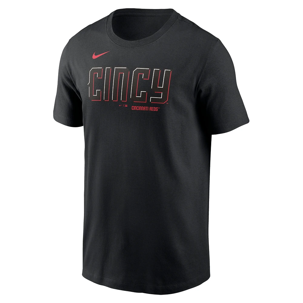 T-shirt Nike noir pour homme avec logo City Connect des Reds de Cincinnati