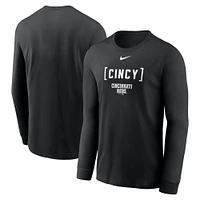 T-shirt à manches longues Nike noir pour homme avec surnom local des Reds de Cincinnati