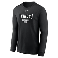 T-shirt à manches longues Nike noir pour homme avec surnom local des Reds de Cincinnati