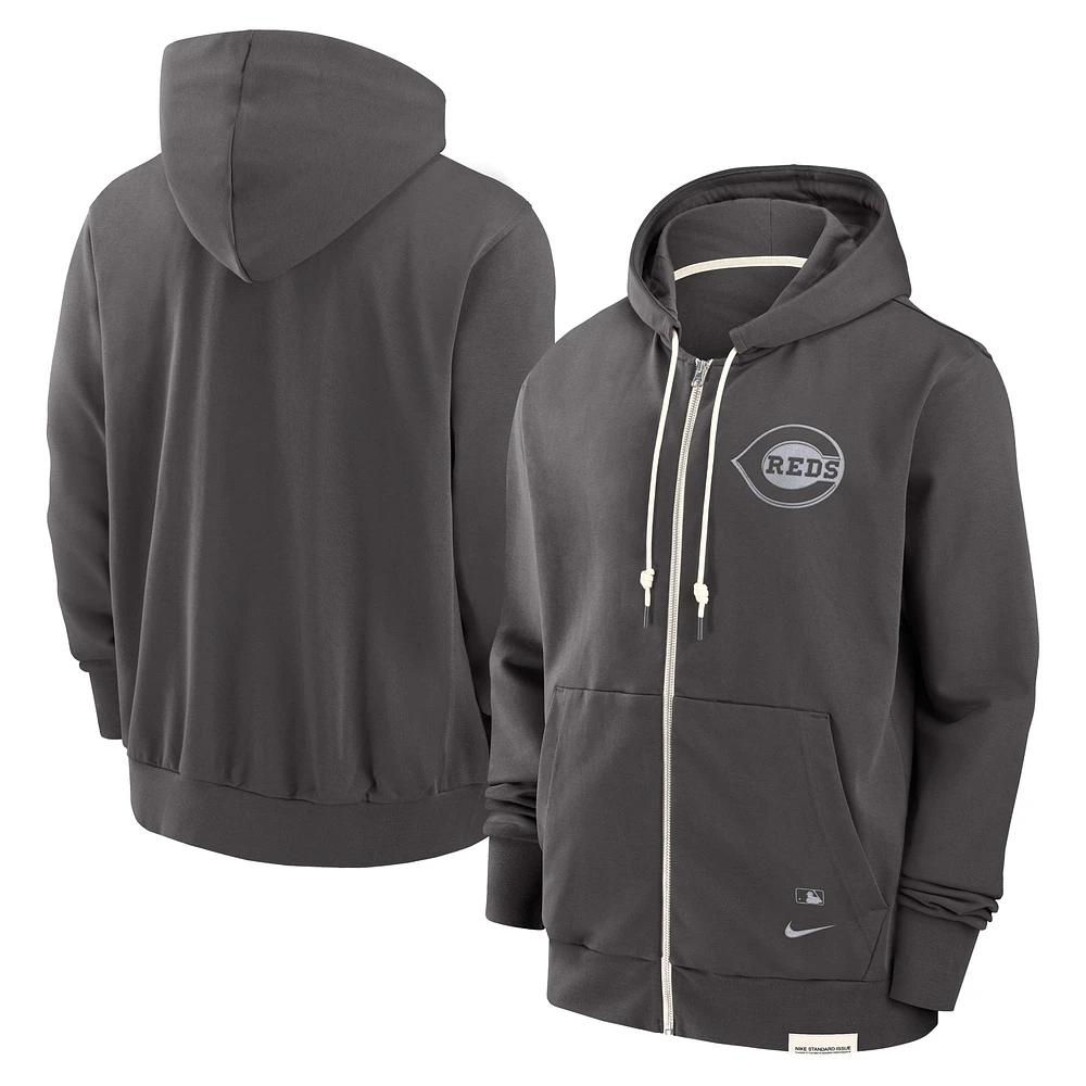 Men's Nike Charcoal Cincinnati Reds Authentic Collection Travel Player Performance Full-Zip Hoodie