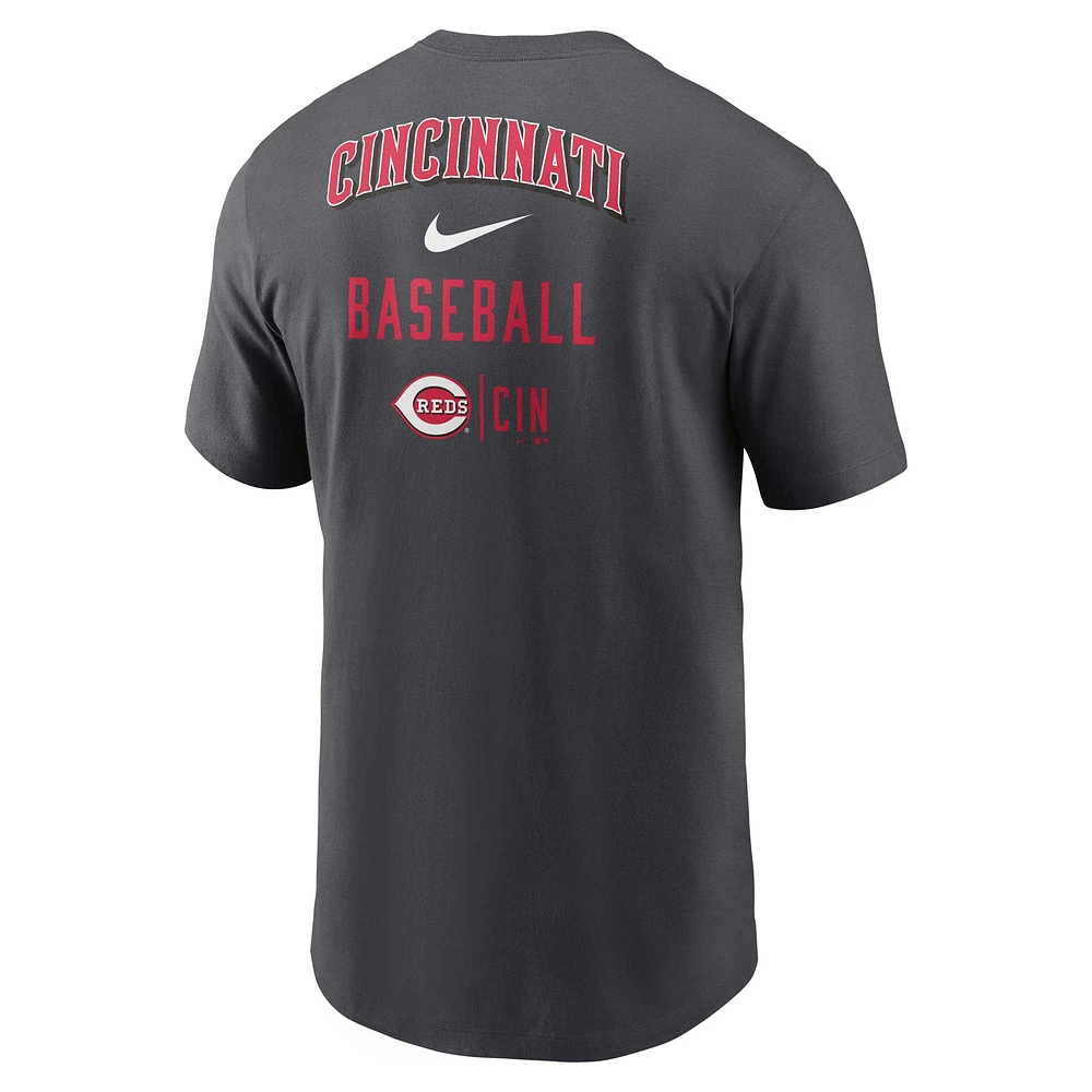 T-shirt Nike Charcoal Cincinnati Reds avec logo Sketch Bar pour homme