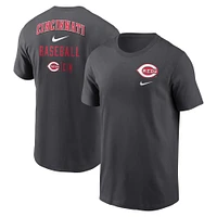 Men's Nike Charcoal Cincinnati Reds Logo Sketch Bar T-Shirt