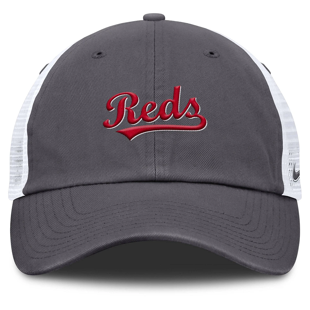 Men's Nike Gray Cincinnati Reds Wordmark Club Adjustable Trucker Hat