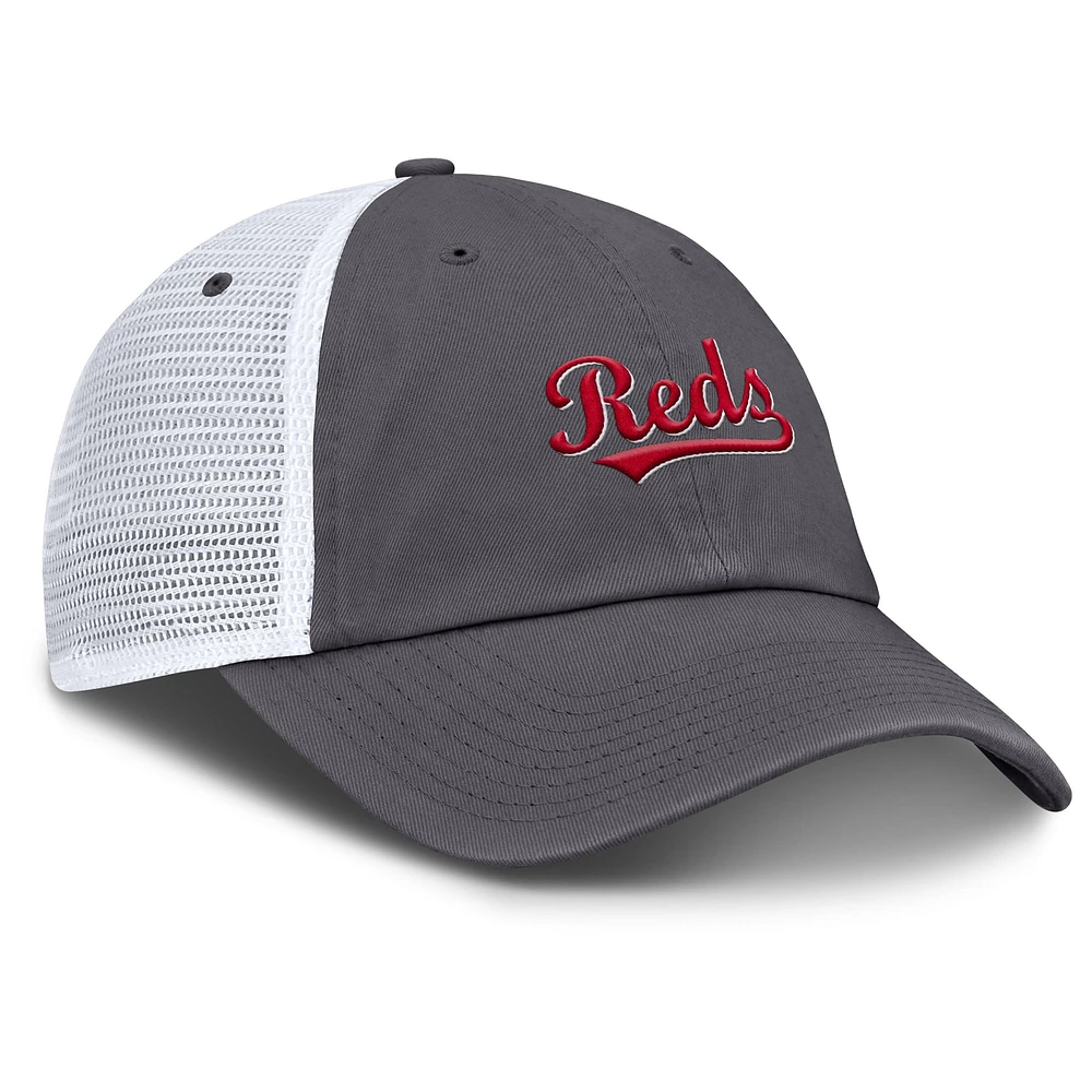 Men's Nike Gray Cincinnati Reds Wordmark Club Adjustable Trucker Hat