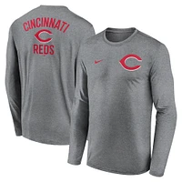 T-shirt Nike à manches longues pour homme, couleur anthracite chiné, motif Legend Performance des Reds de Cincinnati