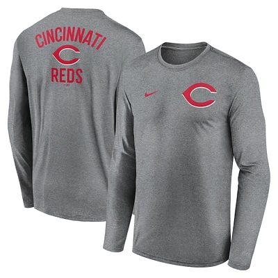 T-shirt Nike à manches longues pour homme, couleur anthracite chiné, motif Legend Performance des Reds de Cincinnati