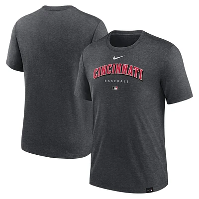 T-shirt Performance Tri-Blend Early Work des Cincinnati Reds Nike Heather Charcoal pour Homme