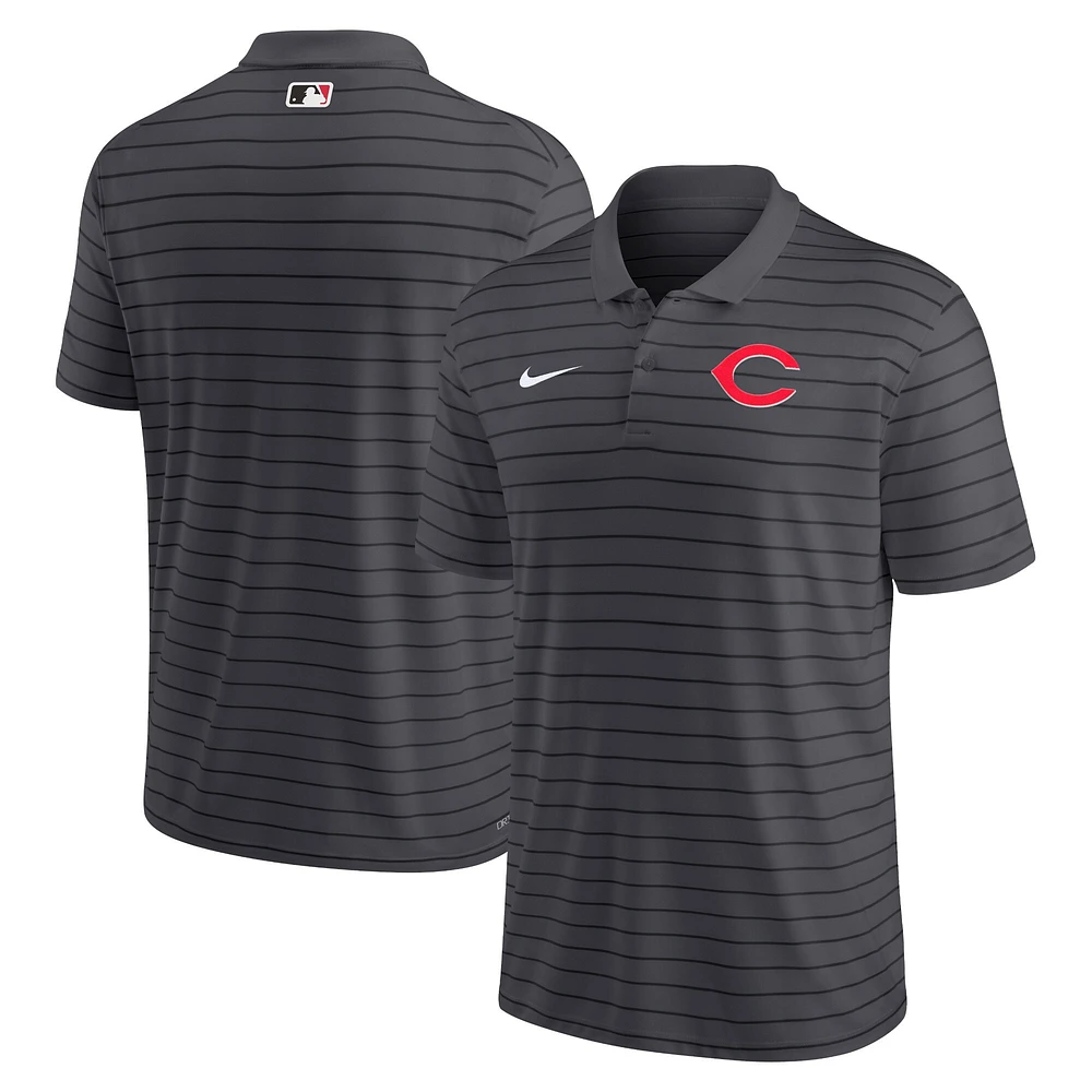 Polo Nike Heather Charcoal Cincinnati Reds Authentic Collection Victory Striped Performance pour Homme