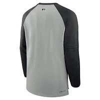 T-shirt à manches longues Nike Cincinnati Reds Authentic Collection Game Time Raglan Performance pour homme, gris chiné/noir