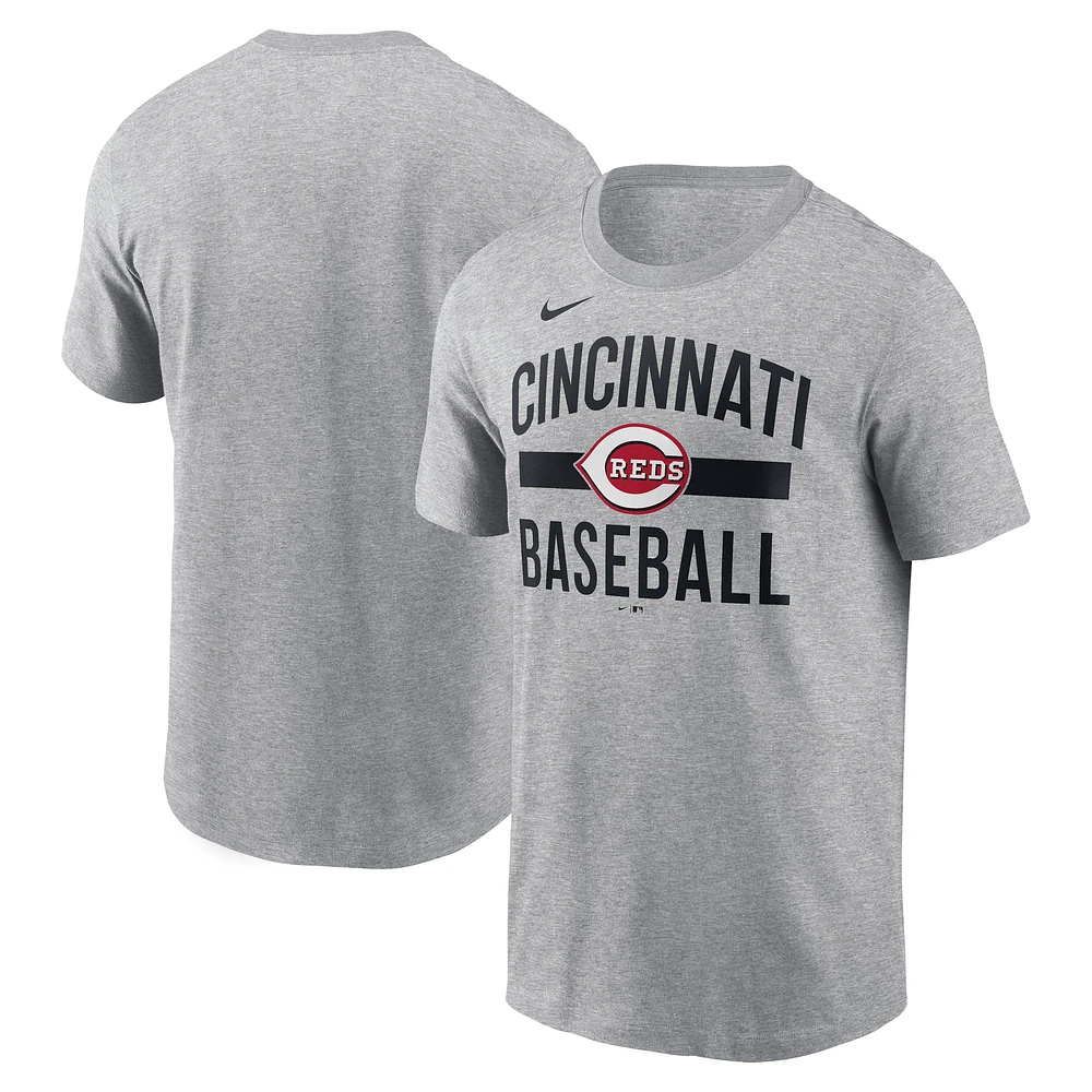 T-shirt arqué Nike pour homme, gris chiné, des Cincinnati Reds