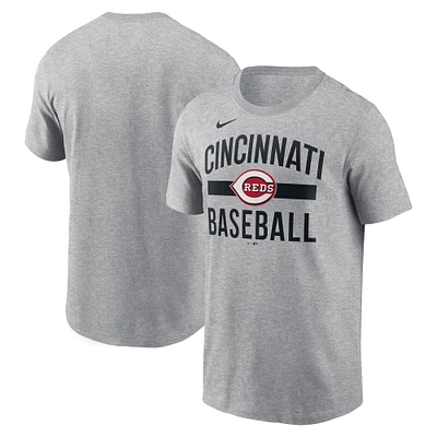 T-shirt arqué Nike pour homme, gris chiné, des Cincinnati Reds