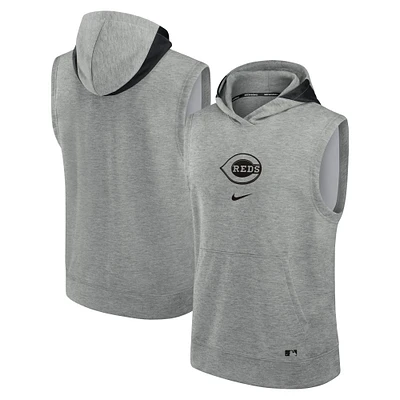 Sweat à capuche sans manches Nike Heather Grey Cincinnati Reds Authentic Collection Early Work Performance pour homme