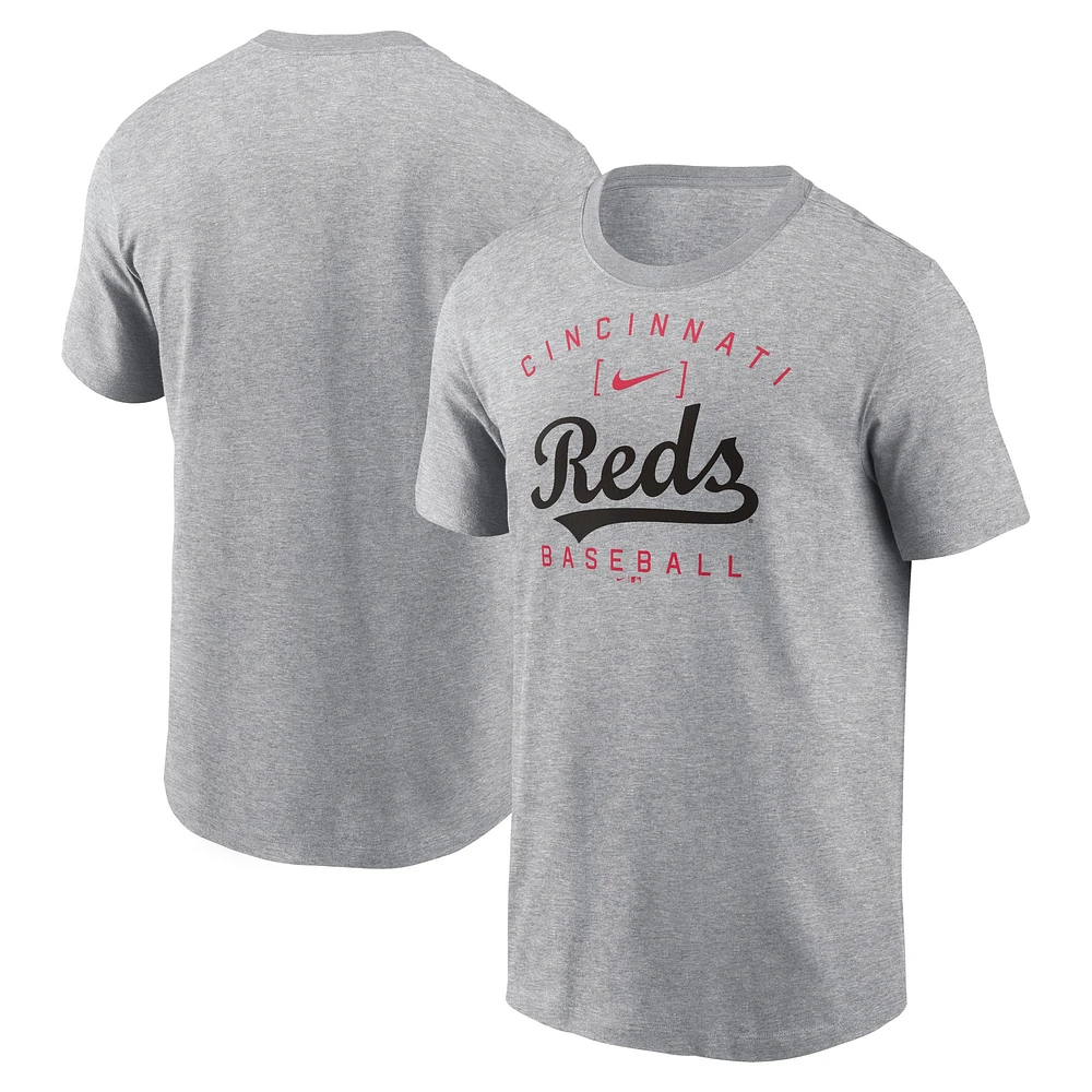 T-shirt Nike Heather Grey Cincinnati Reds Home Team Athletic Arch pour homme