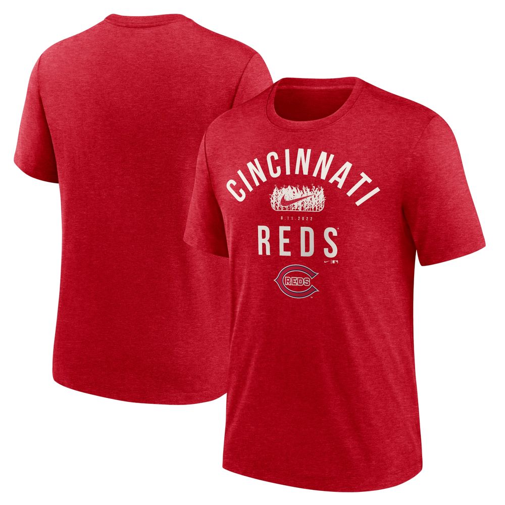 Men's Nike Heather Red Cincinnati Reds 2022 Field of Dreams Lockup Tri-Blend T-Shirt