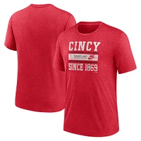 T-shirt à trois mélanges Nike Heather Red Cincinnati Reds Cooperstown Collection Local Stack pour homme