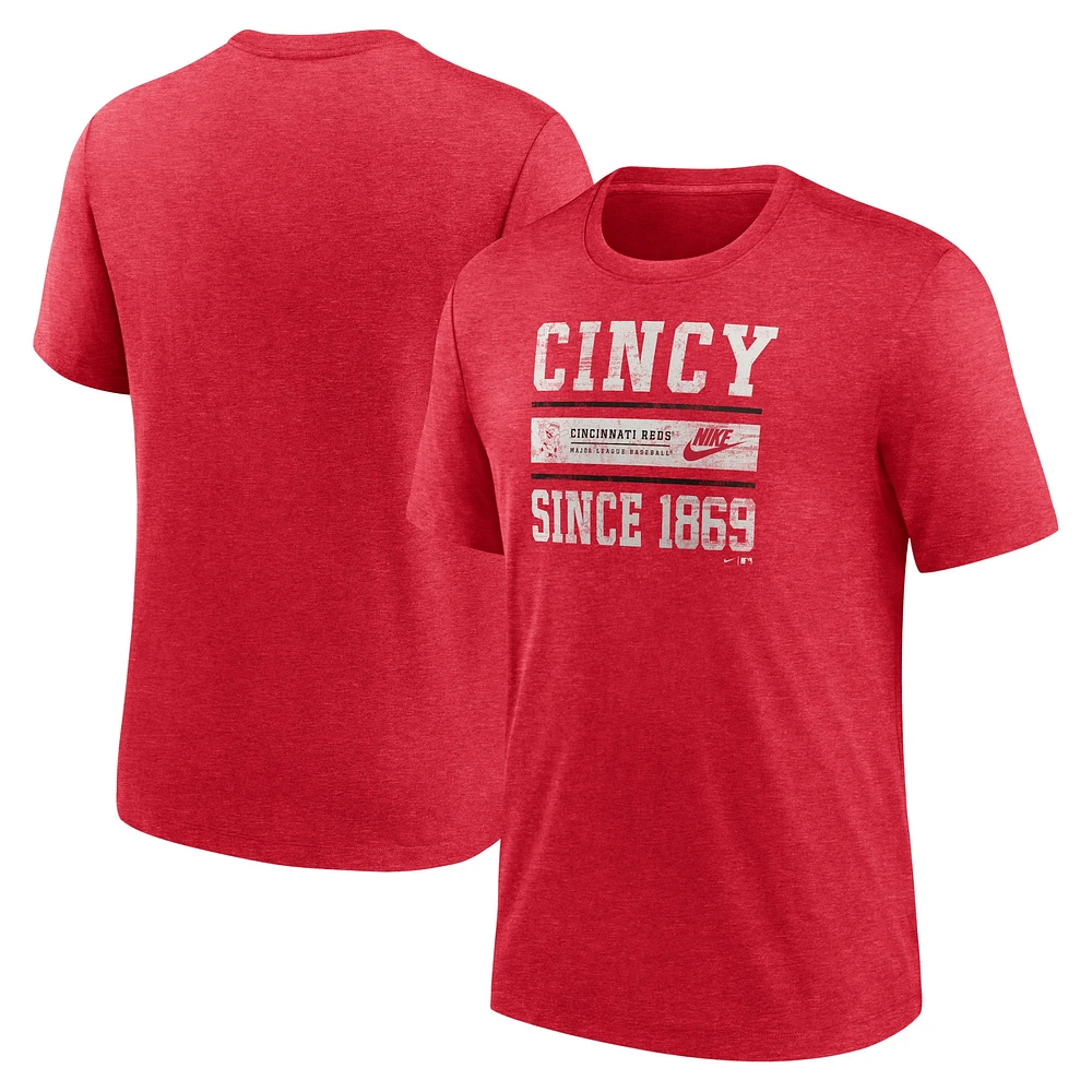 Men's Nike Heather Red Cincinnati Reds Cooperstown Collection Local Stack Tri-Blend T-Shirt