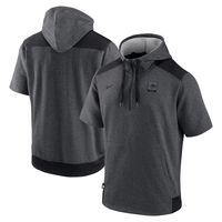 Men's Nike Heathered Charcoal/Black Cincinnati Reds Authentic Collection Dry Flux Performance Quarter-Zip Short Sleeve Hoodie