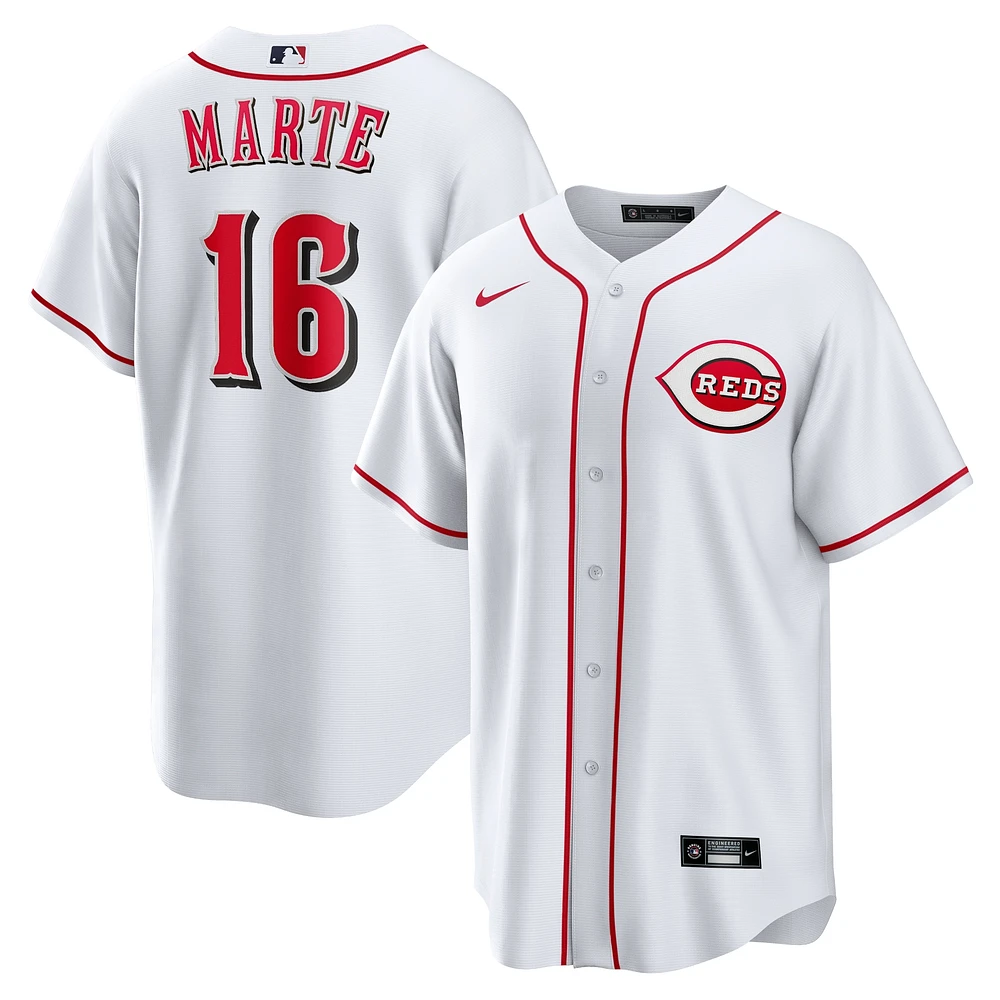 Maillot réplique à domicile Nike Noelvi Marte pour homme, blanc, des Reds de Cincinnati