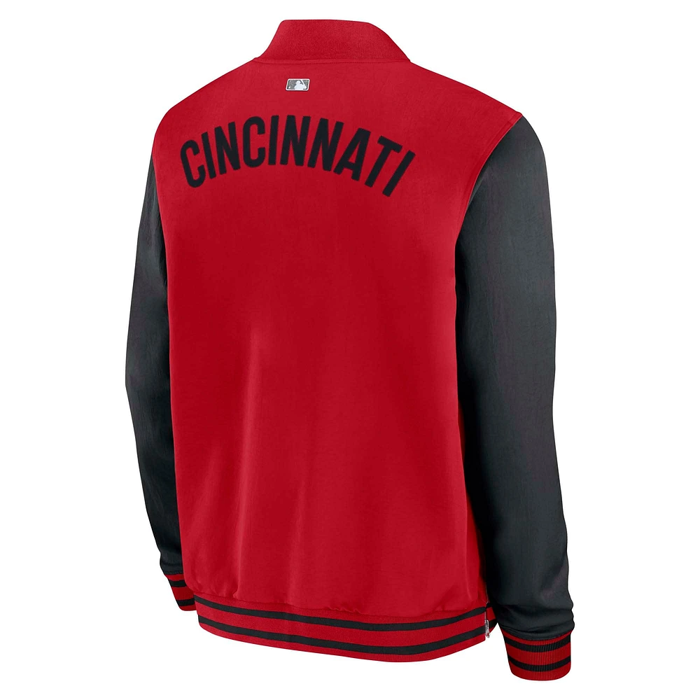 Men's Nike Red/Black Cincinnati Reds Authentic Collection Dugout Full-Zip Bomber Jacket