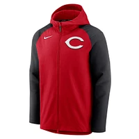 Sweat à capuche entièrement zippé Nike Cincinnati Reds Authentic Collection Performance Raglan pour homme, rouge/noir