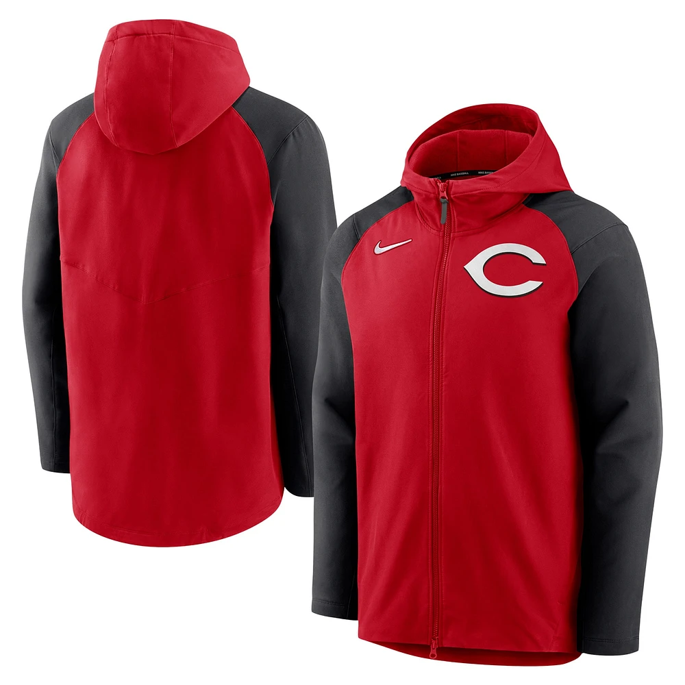 Sweat à capuche entièrement zippé Nike Cincinnati Reds Authentic Collection Performance Raglan pour homme, rouge/noir