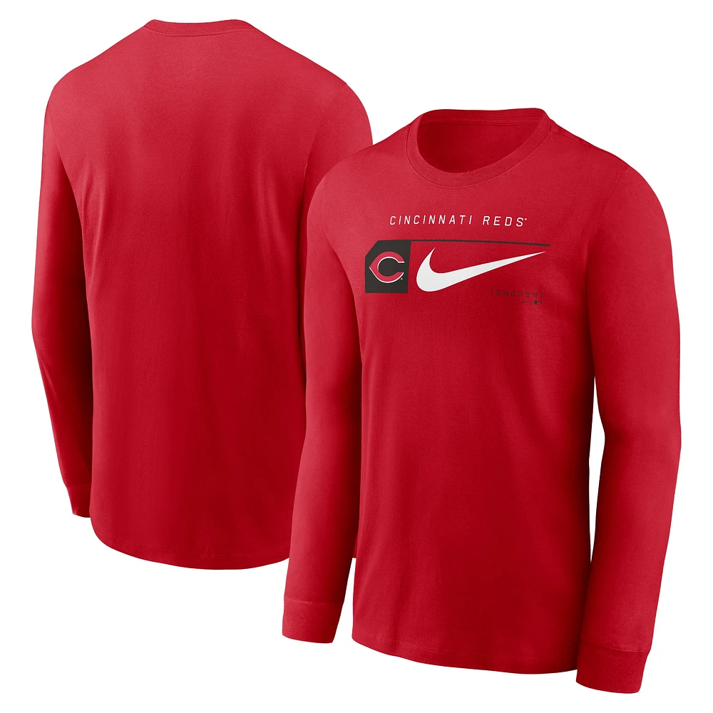 T-shirt à manches longues Nike rouge Cincinnati Reds avec logo local Swoosh Lockup pour homme