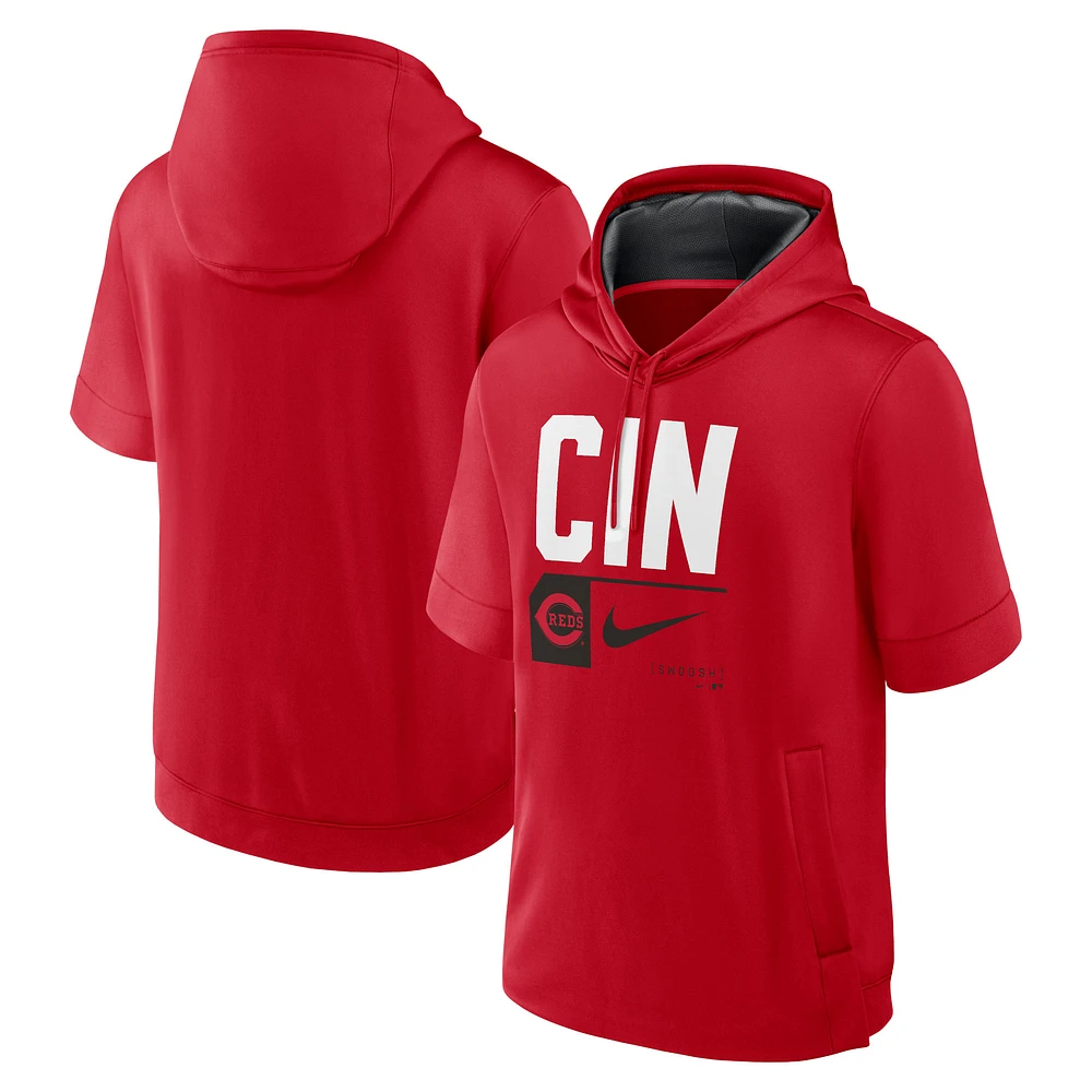 Sweat à capuche manches courtes Nike rouge Cincinnati Reds Tri Code Lockup pour homme