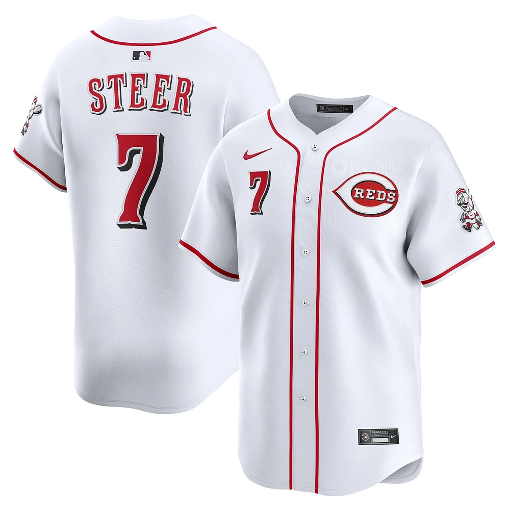Maillot de joueur alternatif Nike Spencer Steer pour homme, blanc, Reds Cincinnati
