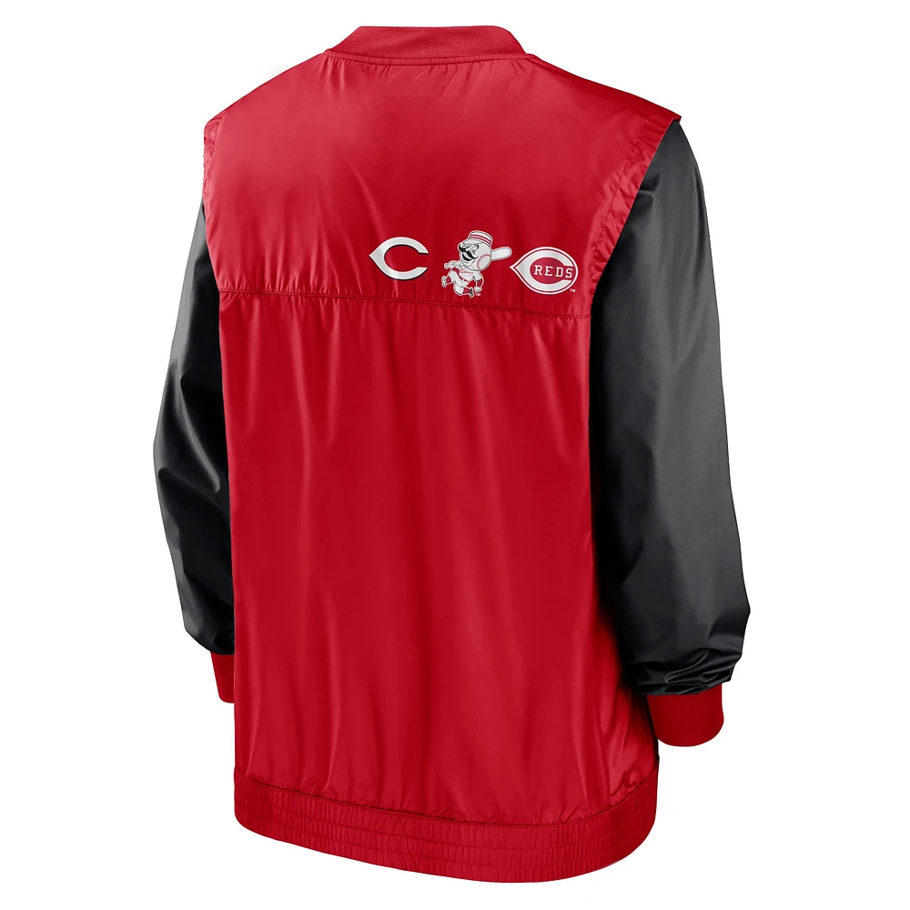 Veste à enfiler col en V Nike Cincinnati Reds Rewind Warmup pour homme, blanche/rouge