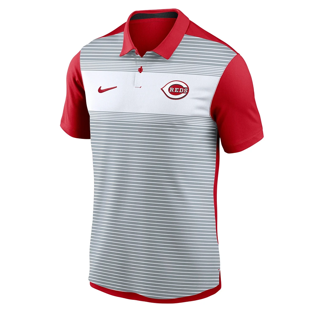 Polo Nike Performance à rayures Vapor des Cincinnati Reds pour homme, blanc/rouge