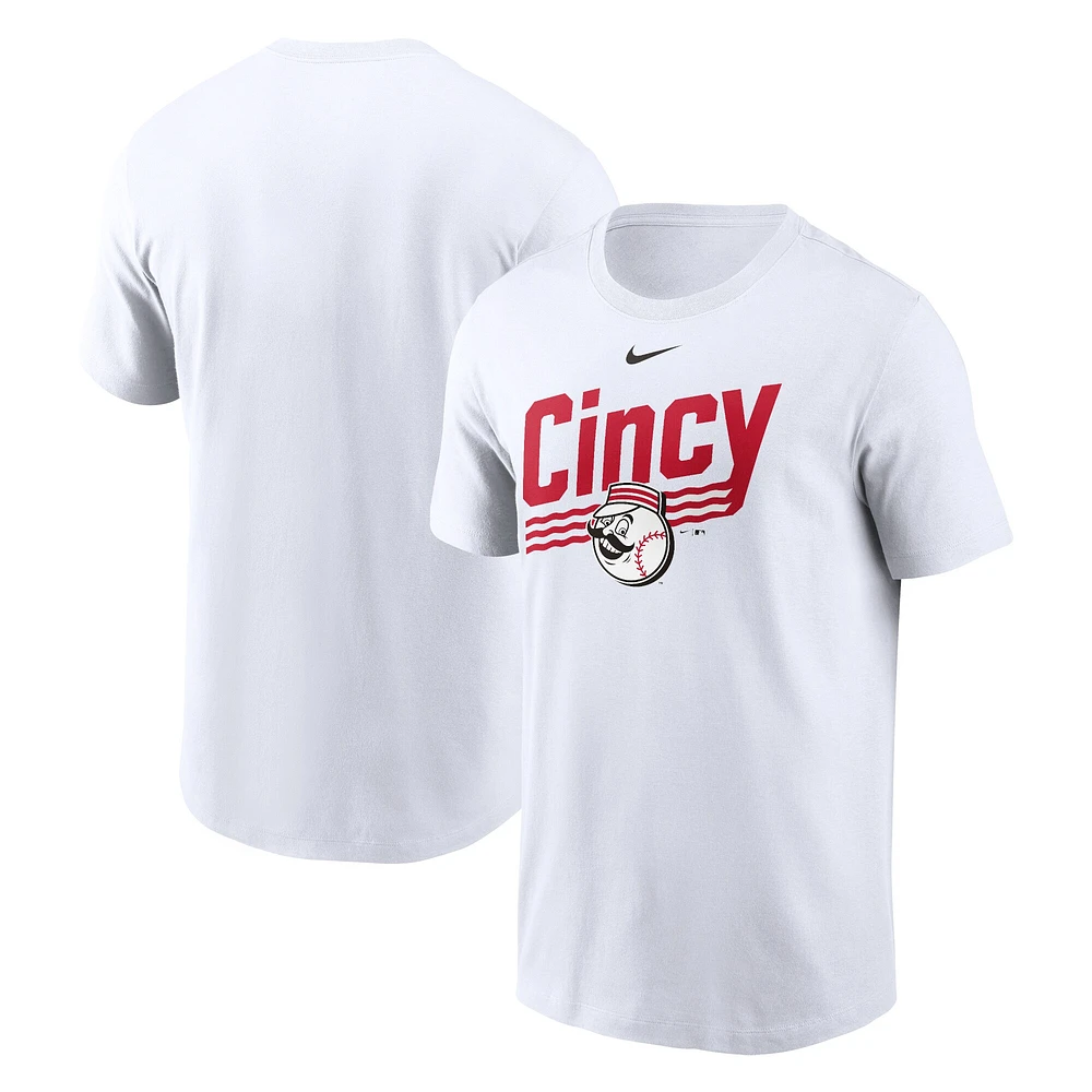 T-shirt Nike pour homme, blanc, Cincinnati Reds, local, ville natale