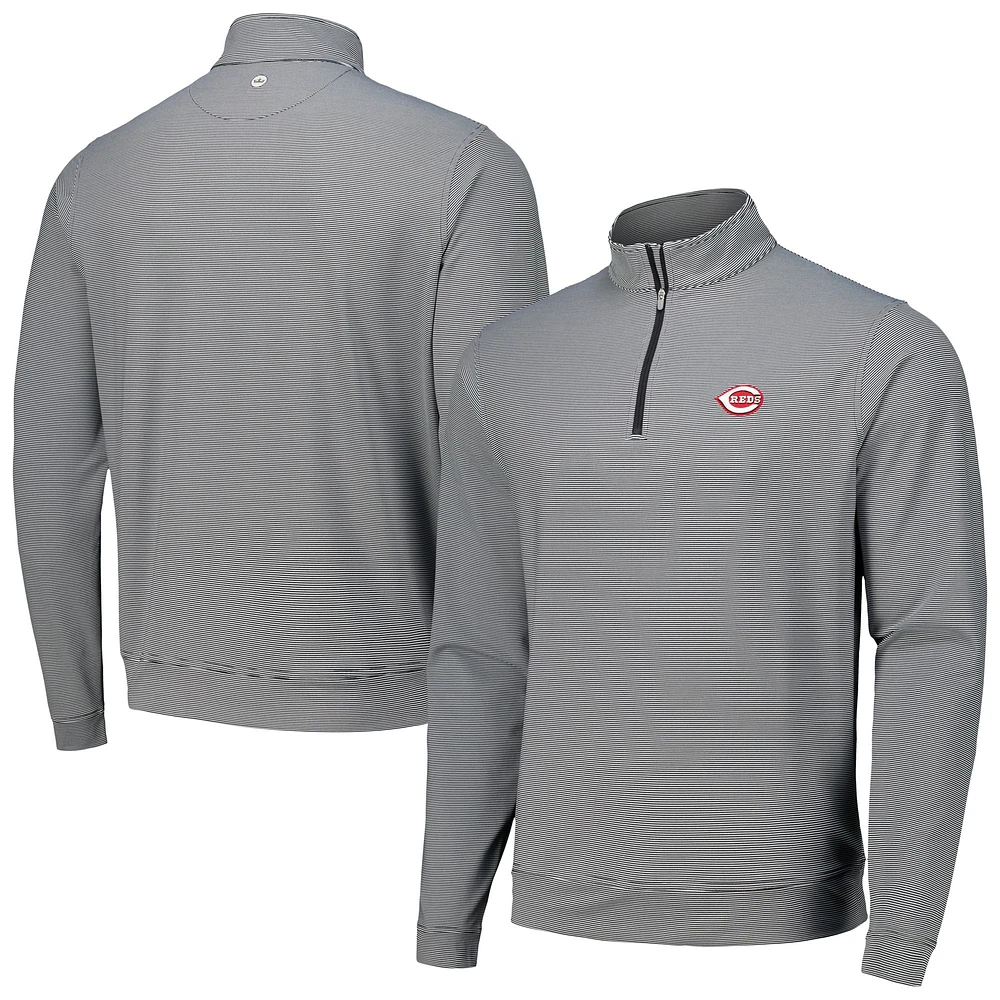 Men's Peter Millar Black Cincinnati Reds Perth Sugar Stripe Performance Quarter-Zip Top