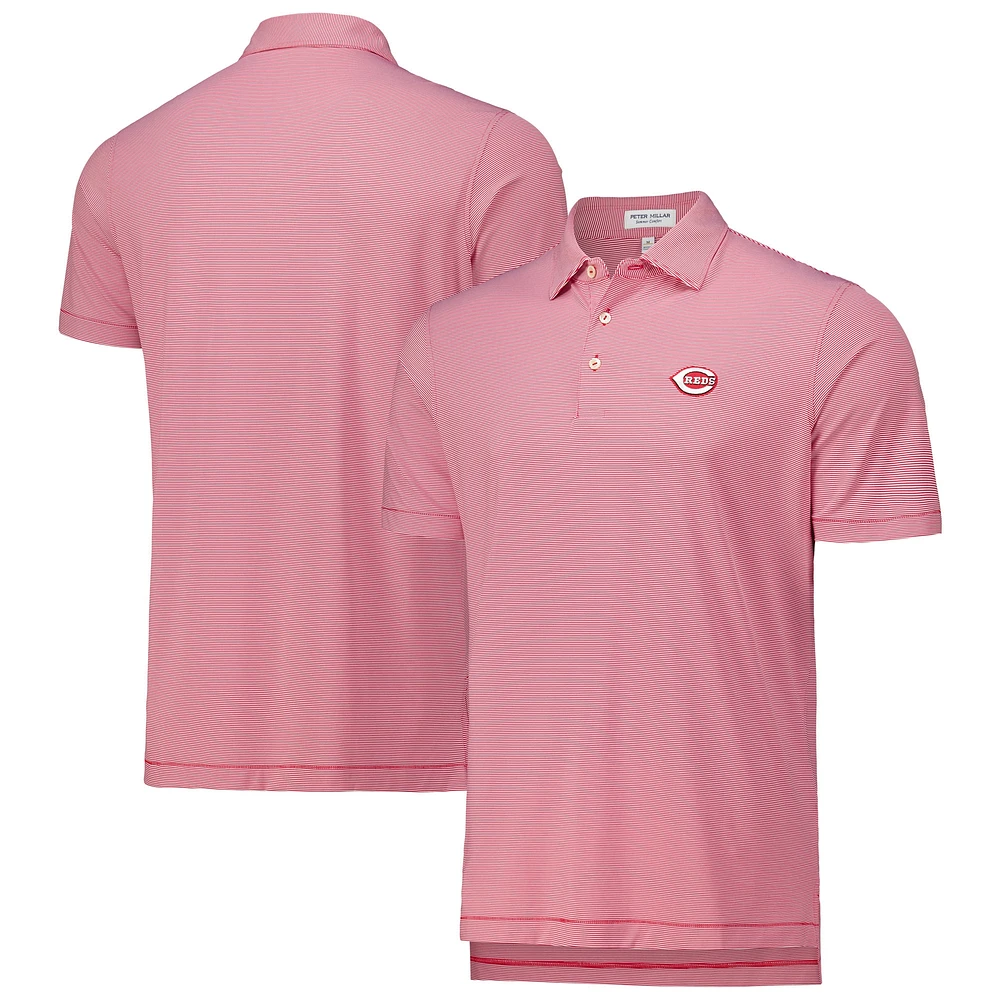 Polo en jersey extensible à rayures Jubilee Peter Millar Red Cincinnati Reds pour hommes