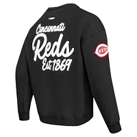 Men's Pro Standard Black Cincinnati Reds Paint The City Dropped Shoulder Pullover Sweatshirt