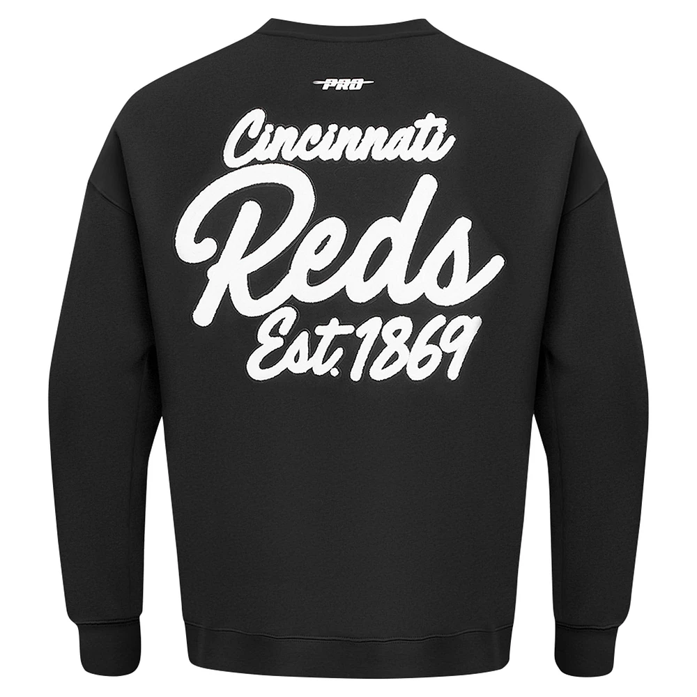 Men's Pro Standard Black Cincinnati Reds Paint The City Dropped Shoulder Pullover Sweatshirt