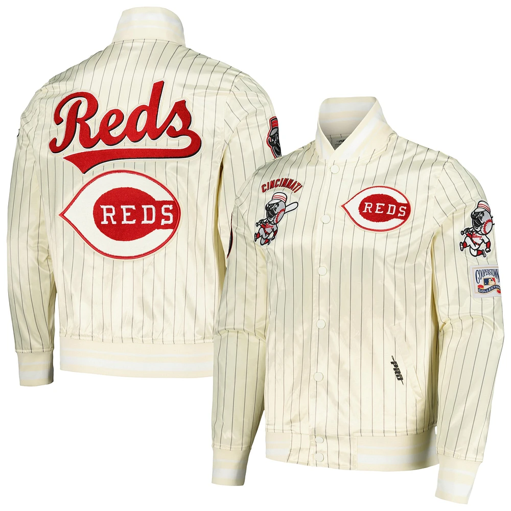 Men's Pro Standard Cream Cincinnati Reds Cooperstown Collection Pinstripe Retro Classic Satin Full-Snap Jacket