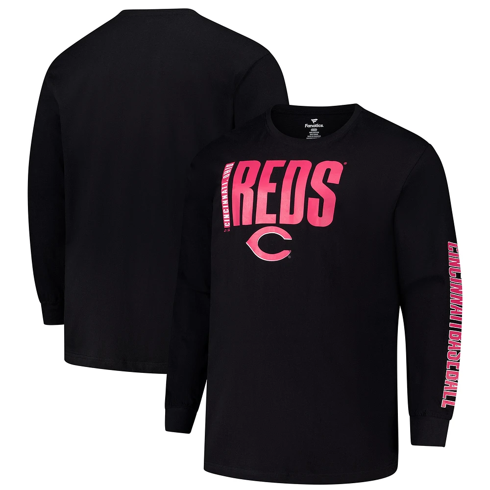 Men's Profile Black Cincinnati Reds Big & Tall Two-Hit Long Sleeve T-Shirt