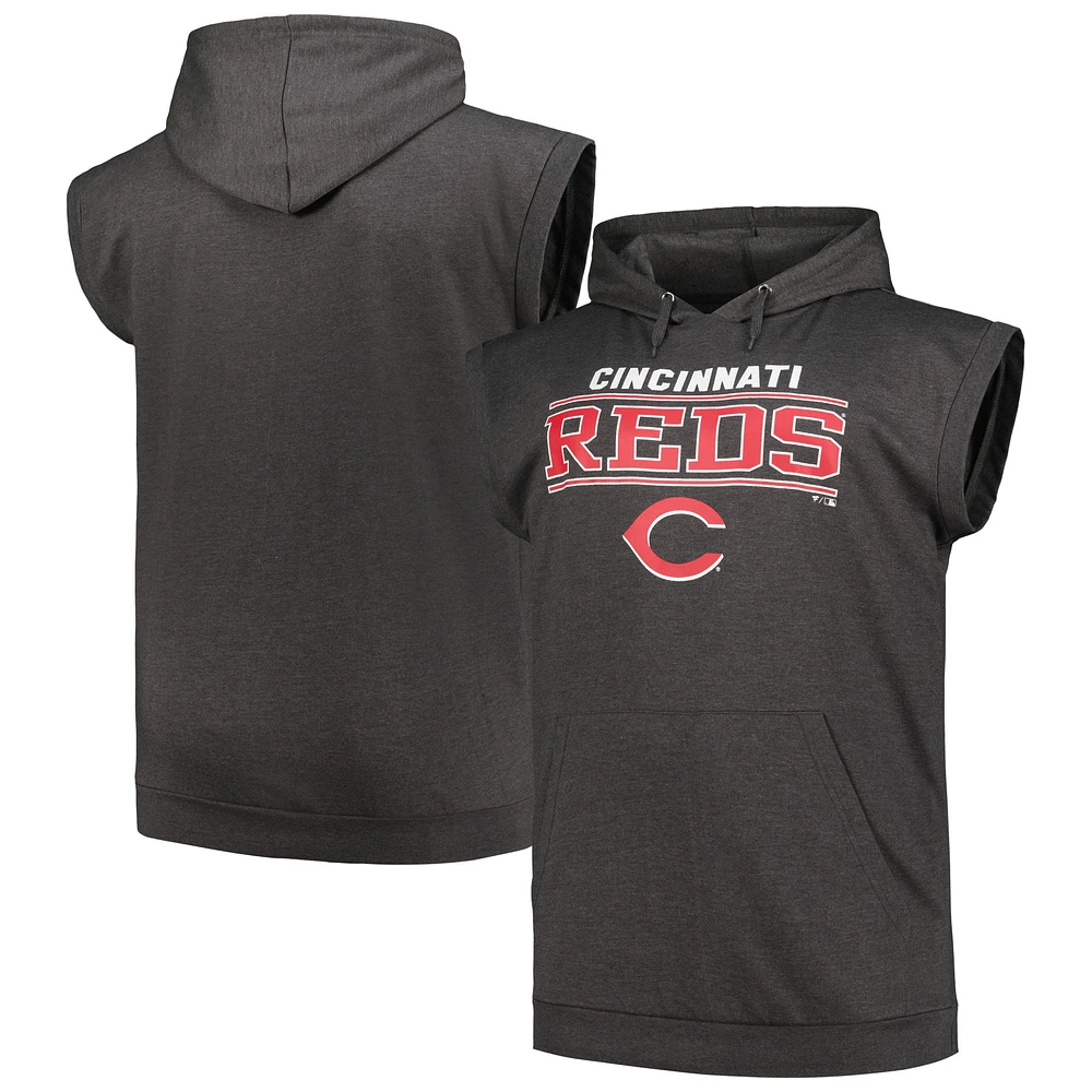 Sweat à capuche sans manches pour hommes Profile Heather Charcoal Cincinnati Reds Big & Tall Muscle