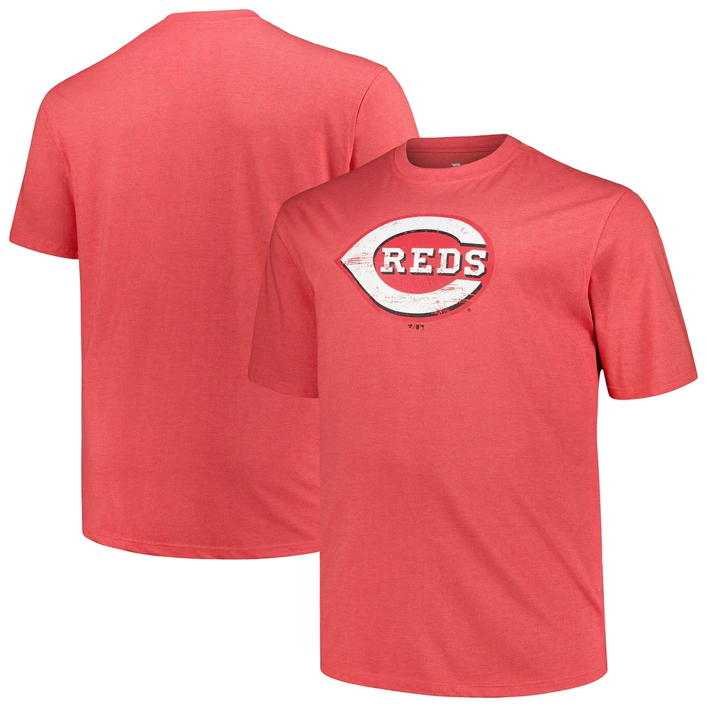 T-shirt pour hommes Profile Heather Red Cincinnati Reds Big & Tall avec logo vieilli