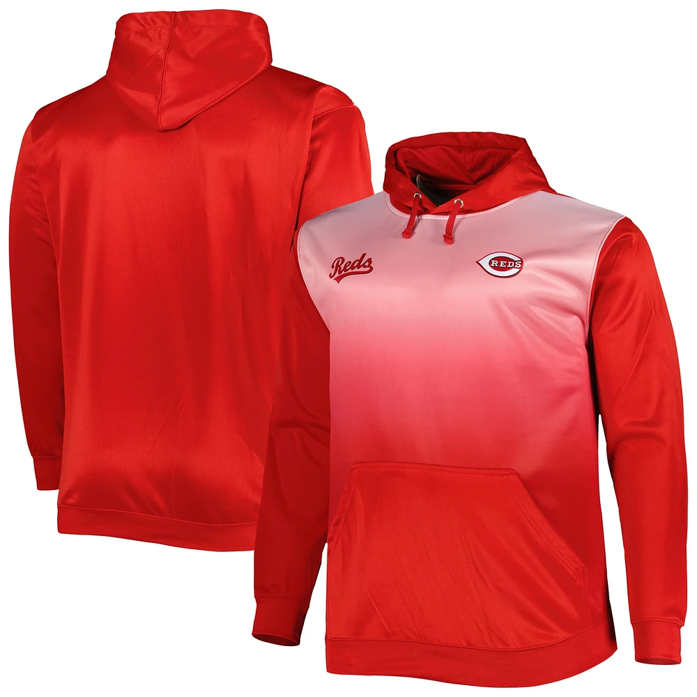 Men's Red Cincinnati Reds Fade Sublimated Fleece Pullover Hoodie