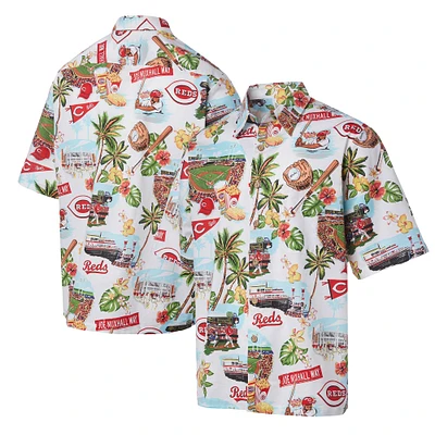 Chemise boutonnée Reyn Spooner pour hommes, blanche, Cincinnati Reds Scenic