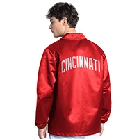 Men's Starter  Red Cincinnati Reds Cooperstown Collection Point Man Full-Snap Coaches Jacket