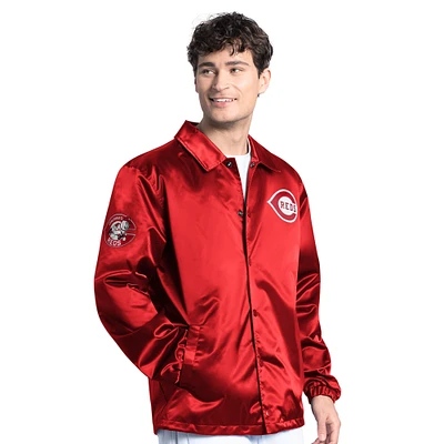Men's Starter  Red Cincinnati Reds Cooperstown Collection Point Man Full-Snap Coaches Jacket
