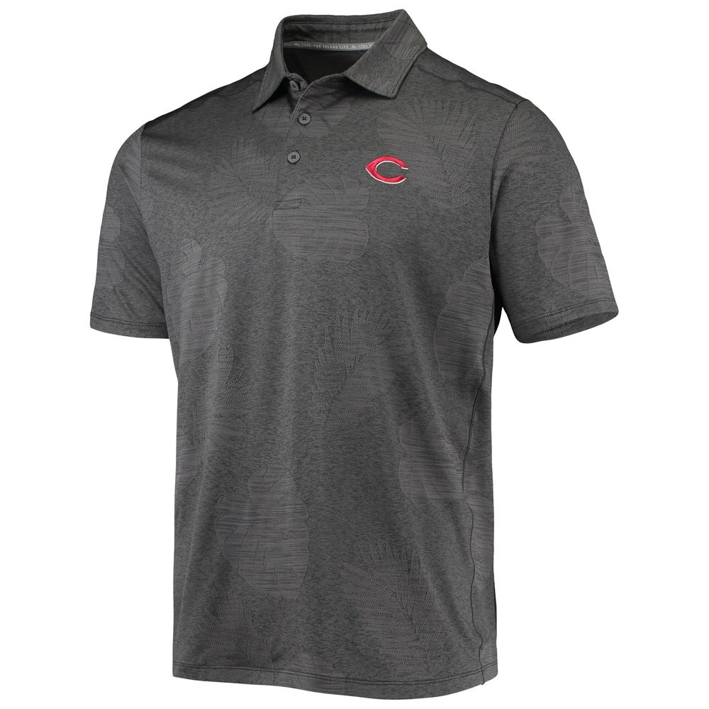 Men's Tommy Bahama Charcoal Cincinnati Reds Palm Coast Delray Fond IslandZone Allover Polo